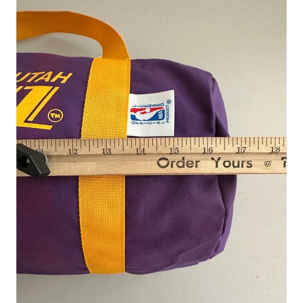Vintage 80s Utah Jazz NBA Mini Duffle Bag Purple Gold Note Canvas Travel Gym Bag